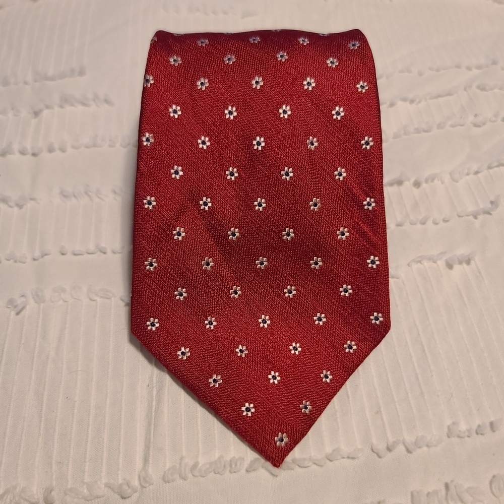 Lord & Taylor Red Small Daisy Print Neck Tie